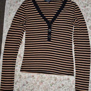 FOREVER 21 Long Sleeve V Neck Shirt Horizontal Striped Medium